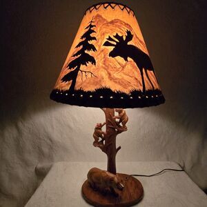 Vintage Black Forest Rustic Hand Carved Bear And Cubs Outdoor Themed Lamp Shade